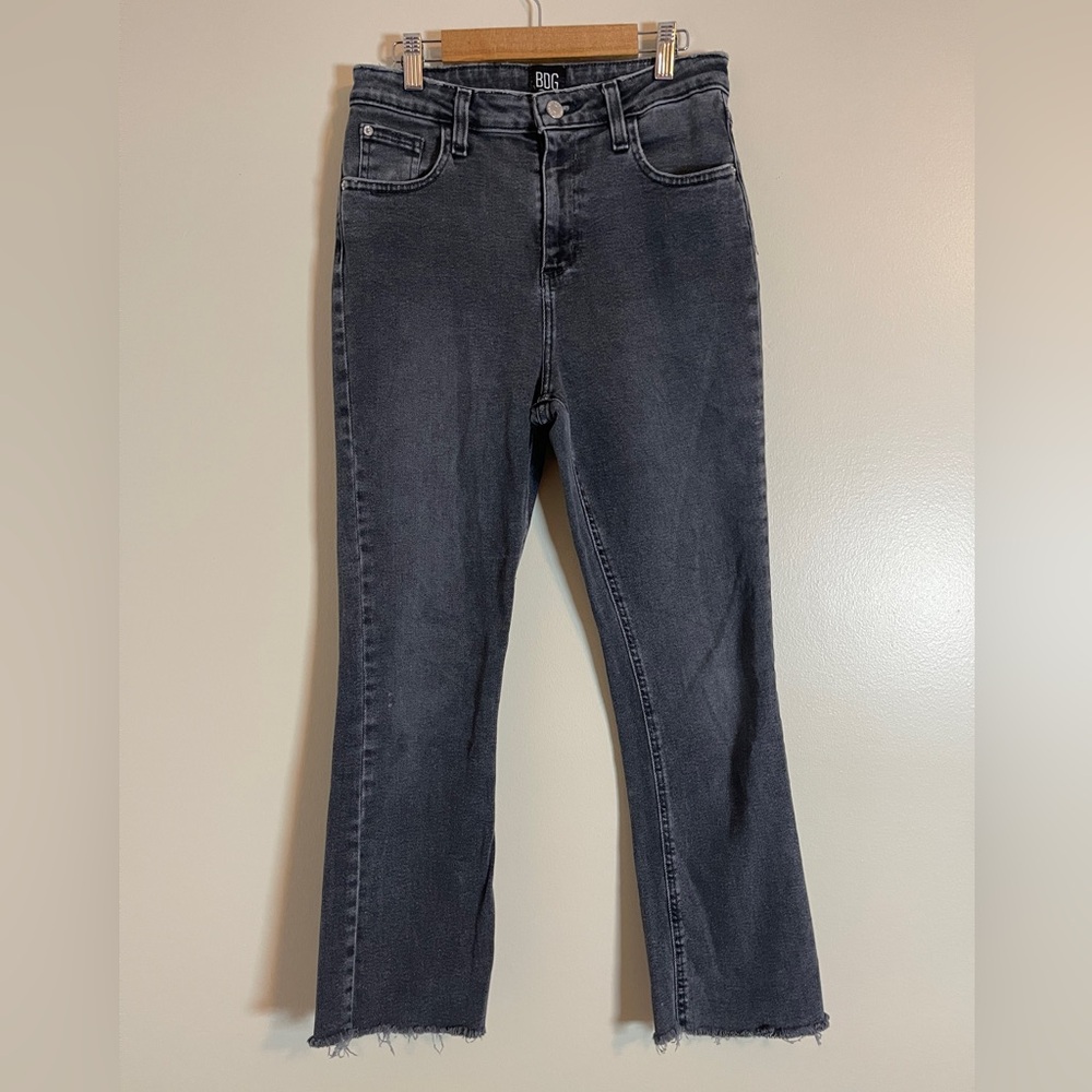 BDG Jeans Womens 27 Ash Black Kick Flare High Rise Cropped Goth Grunge Raw Hem